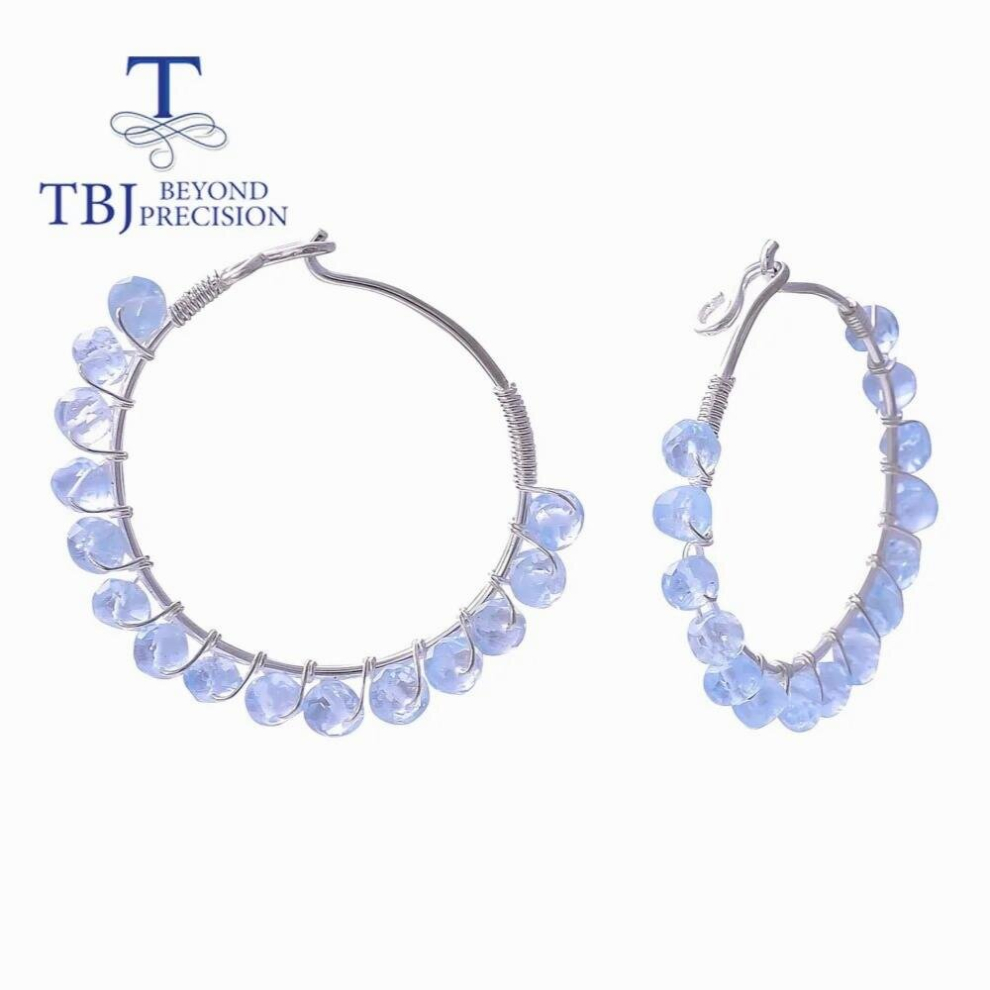 Natural Brazil 12.15ct aquamarine beards hoop earring 925 sterling silver fine jewelry unique looking for girls-image-OPC-PCSKW7S-NEW