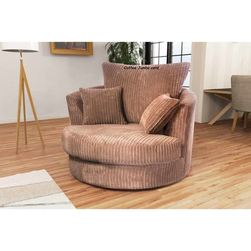 (Swivel Chair, Coffee) Atrani Jumbo Cord Fabric Sofa