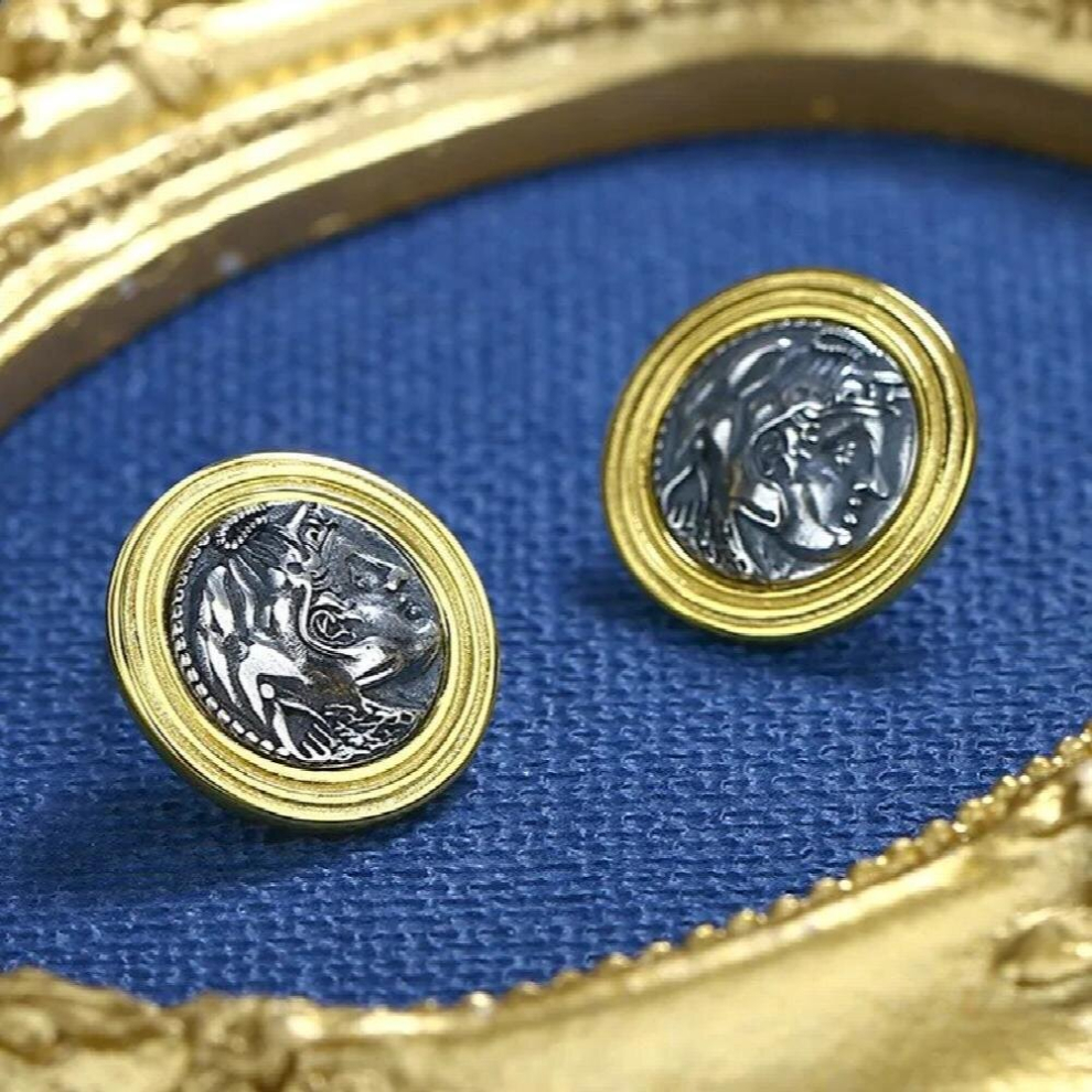 DDXK-2 ZFSILVER S925 Silver High Retro Ancient Coins Great Alexander Earrings Jewelry Women Match-all Girls-image-OPC-PCSKSHC-NEW
