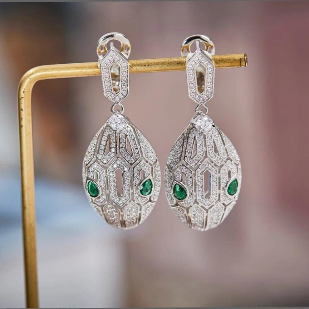 Hot Classic Green Snake Earrings Anti allergic Spot Women Birthday Christmas Jewelry Gift-image-OPC-PCSKSK7-NEW