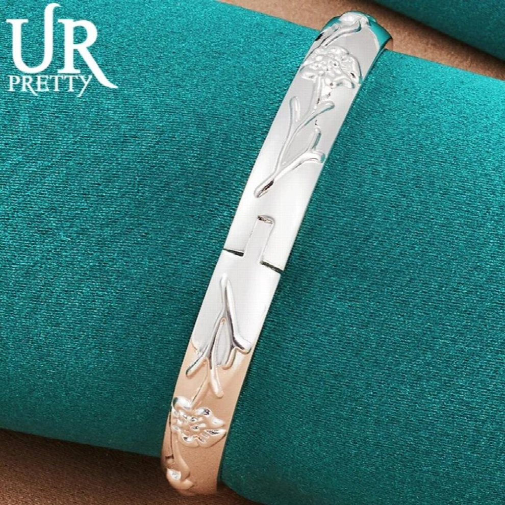 925 Sterling Silver Relief Flower Bangle Bracelet For Women Wedding Engagement Party Jewelry Christmas Gift Multicoloured