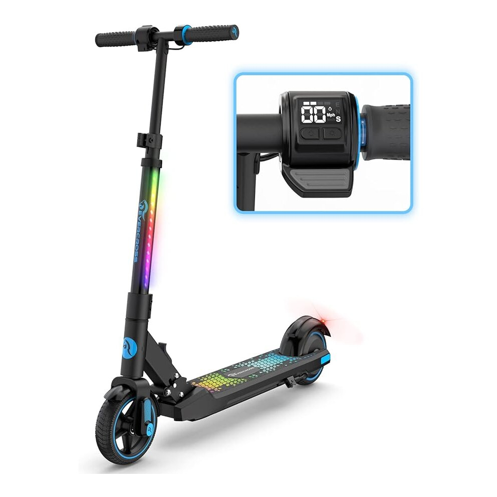 (Blue) Electric Scooter, 6.5'' Foldable Electric Scooter for Kids Ages 6-12, Up to 15 KM/H & 8 KM, LED Display, Colorful LED Lights