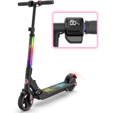 (Pink) Electric Scooter, 6.5'' Foldable Electric Scooter for Kids Ages 6-12, Up to 15 KM/H & 8 KM, LED Display, Colorful LED Lights