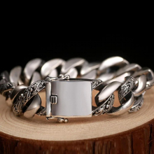 S925 Silver Vintage Cuban Bracelet Mens Dominant Locomotive Europe and America Mens Bracelet