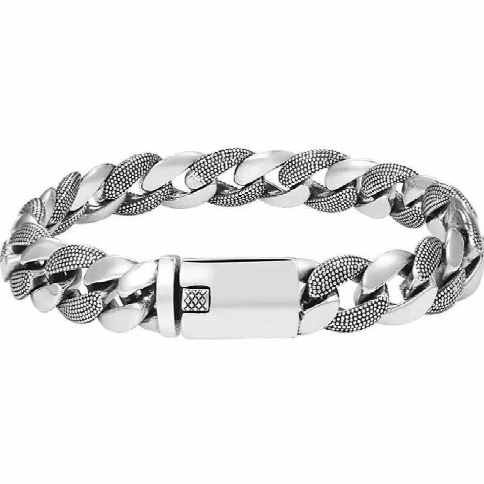 Retro 999 Silver Cuban Bracelet Thickened Mens Domineering Niche Hip-hop Jewelry Birthday Gift