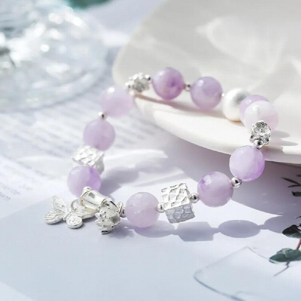 natural purple jade 10mm round beads and sterling silver bracelet-image-OPC-PCSM2VR-NEW