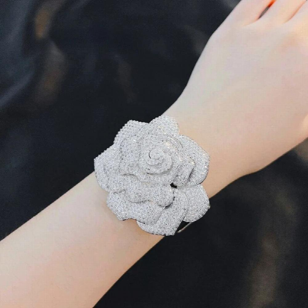 18K Flower Lab Diamond Bangle Bracelet Engagement Wedding Bracelets For Women Men Leather Party Jewelry Gift-image-OPC-PCSM2WD-NEW