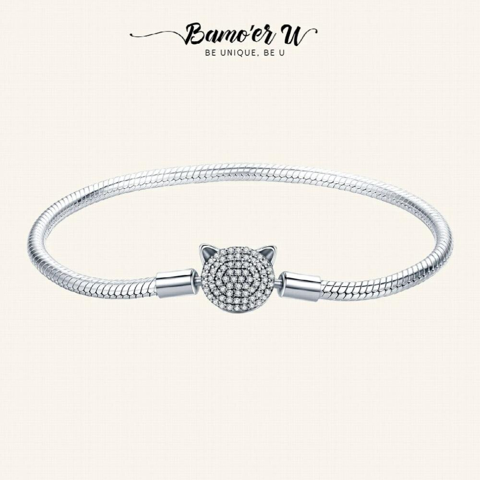 U 100% 925 Sterling Silver Cat Glittering CZ Snake Strand Chain Bracelets for Women Sterling Silver Jewelry SCB053-image-OPC-PCSM2ZH-NEW