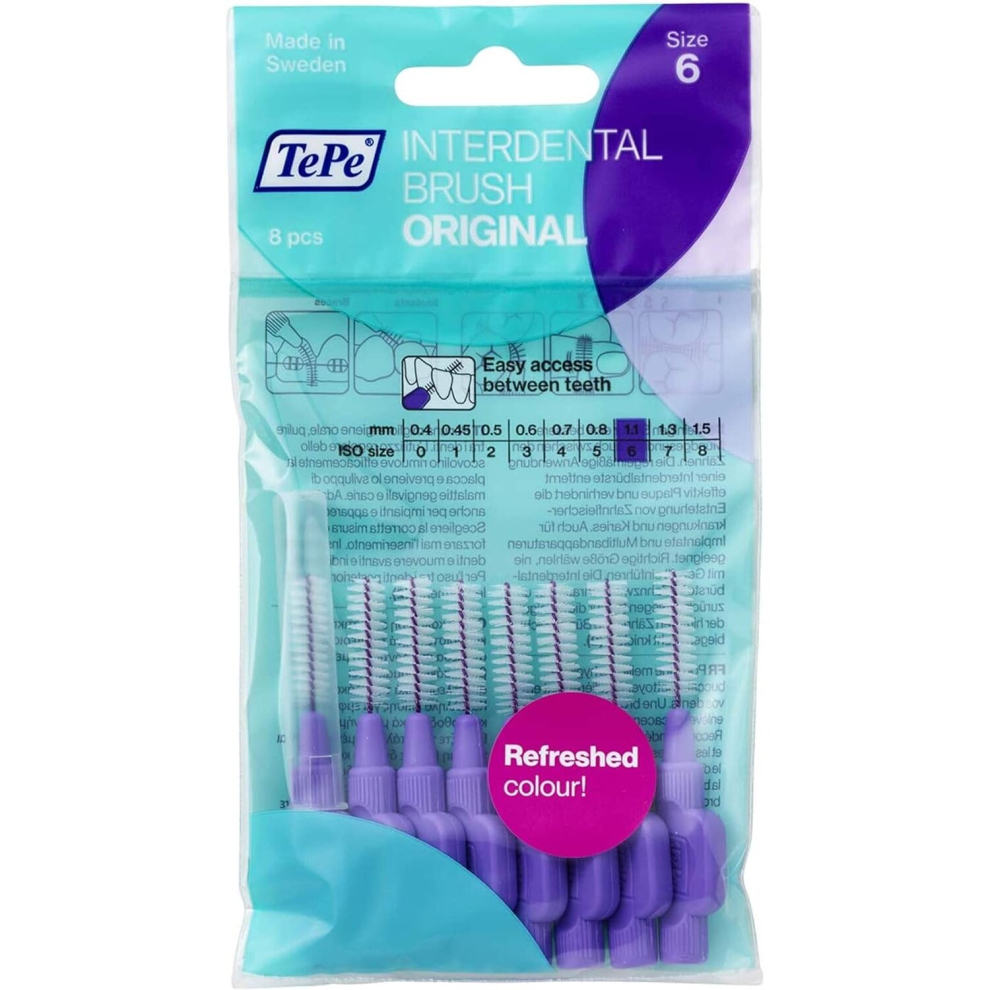 Tepe Interdental Brush, Purple 1.1mm (8 Pieces/Packet) X 2