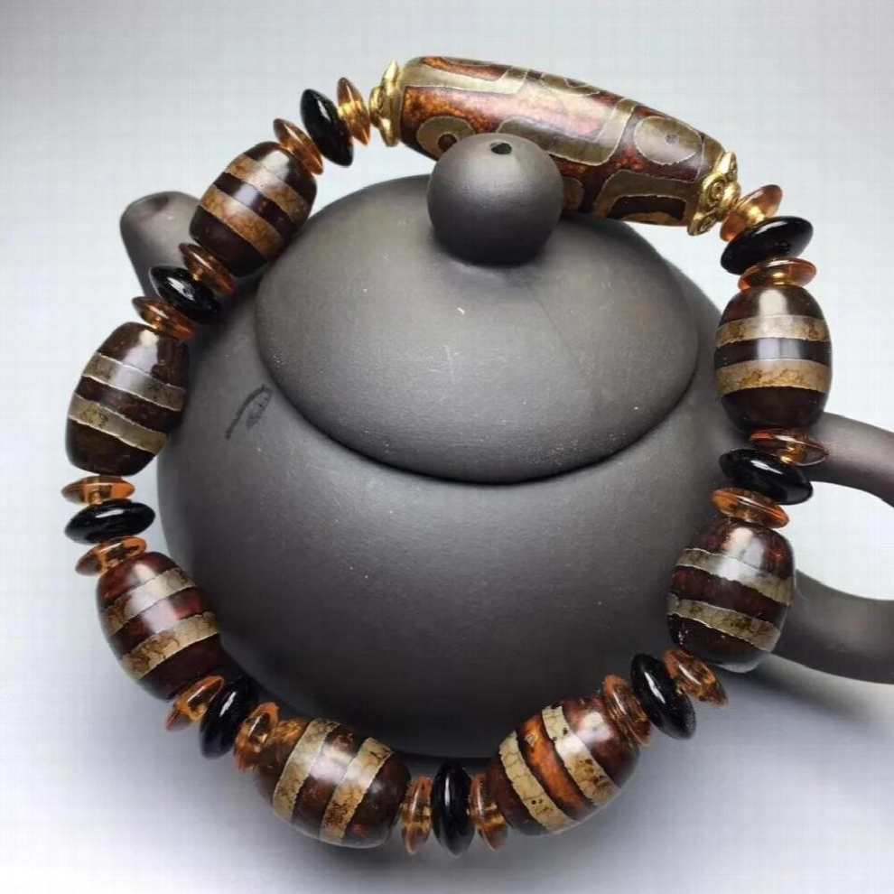 Natural Tibetan-style Old Agate Nine-eye Dzi Beads Distribution Beads Bracelet for Men and Women Ethnic Wild Bracelets-image-OPC-PCSM5Q2-NEW
