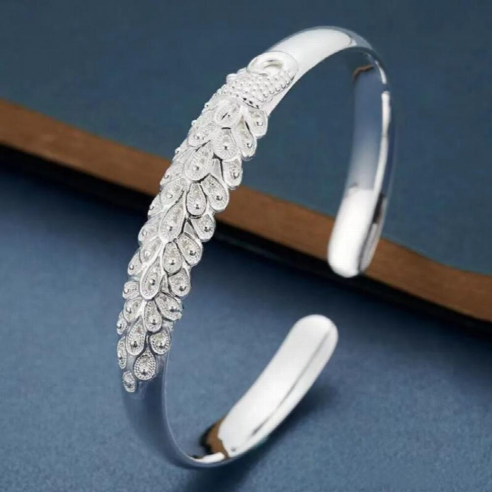 S999 Sterling Silver Jewelry Ladies Boutique Bracelet Ethnic Style Peacock Silver Opening Adjustable Engagement Gift-image-OPC-PCSM627-NEW