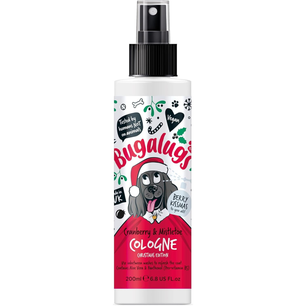 BUGALUGS Dog Cologne perfume Christmas Edition Cranberry & Mistletoe - vegan dog deodorant deodoriser spray use with our professional groom