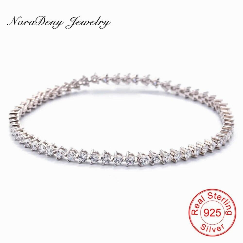 Pure 925 sterling Silver with Cubic Zirconia Stones Tennis Bracelet Plated Platinum Jewelry-image-OPC-PCSM6GG-NEW