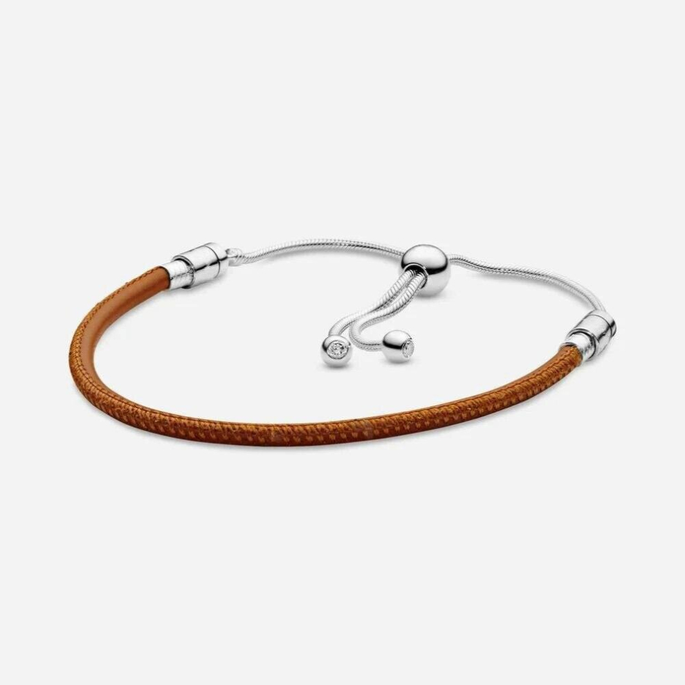 100% 925 Sterling Silver Moments Leather Slider Bracelet DIY Jewelry Gift argent 925 Bracelet & Bangles for Women-image-OPC-PCSM7MT-NEW