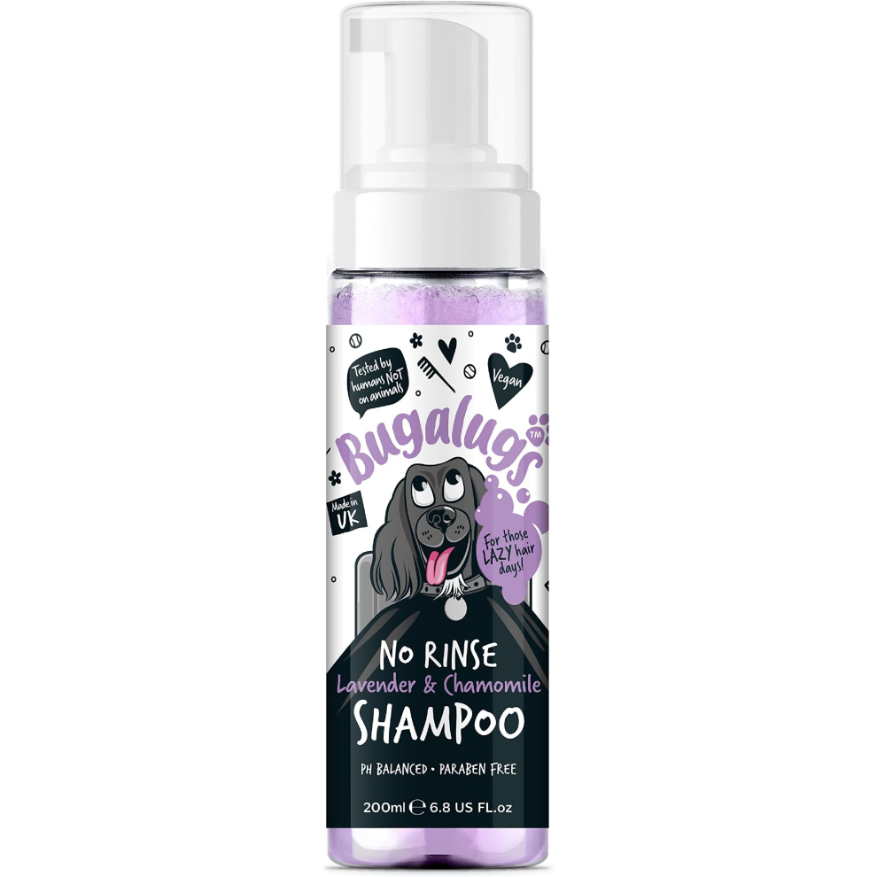 Bugalugs No Rinse & Chamomile Dog Shampoo - Calming Dog Dry Shampoo For Itchy Dog Skin Relief. Dog Calming Products, Foam Dog Shampoo Lavender