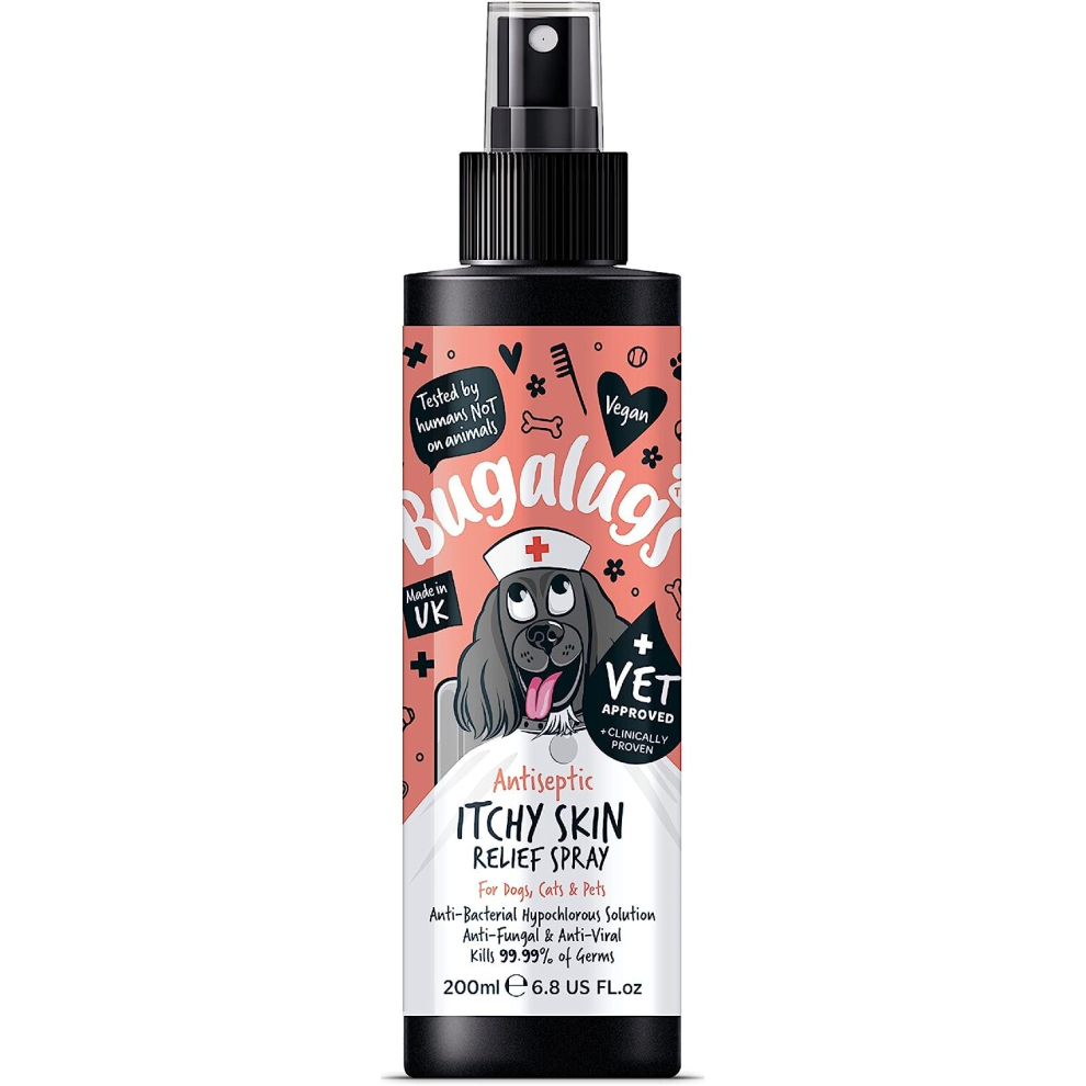 BUGALUGS itchy dog skin relief Antiseptic spray for dogs, puppy, cats & pets - Dog grooming Antibacterial, Antifungal for dog itchy skin relief