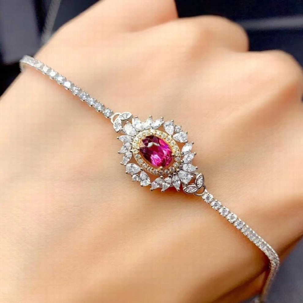 Fine Jewelry Natural Garnet 925 Sterling Silver Girl Hand Bracelet Support Test Hot Selling