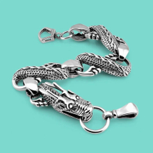 Mens 925 Thai Silver Bracelet Retro Style Chinese Dragon Bracelet Ancient Silver Bracelet Charm Boy Jewelry Present