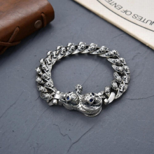 S925 Silver Bracelet Mens Personality Hegemony Retro Skull Bracelet Dark Hip Hop Boyfriend Gift