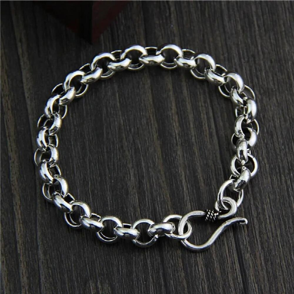 Silver S925 Sterling Silver Circle Circle Buckle Bracelet Men And Women Retro Thai Silver Jewelry-image-OPC-PCSMBHR-NEW