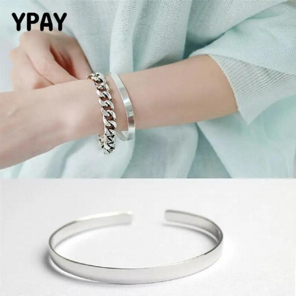 100% Real 925 Sterling Silver Smooth Round Open Bracelets & Bangles For Women Minimalism Fine Jewelry Drop YMB051-image-OPC-PCSMBHX-NEW