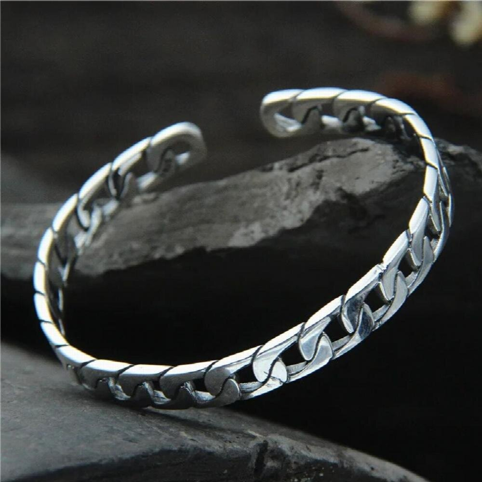 Jewelry Whip Chain Bangle Flat S925 Sterling Silver Retro Thai Silver Male And Female Vintage Style Open Ended-image-OPC-PCSMCGY-NEW
