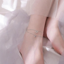 Zircon Heart Double Layer Anklets Girl Jewelry Silver 925 Anklets Female Princess Foot Accessories Christmas Gift