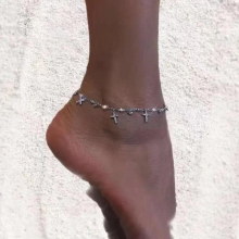 Real 925 Sterling Silver Cross Anklet Chain Leg Bracelet Micro Zircon Women Girls Foot Jewelry