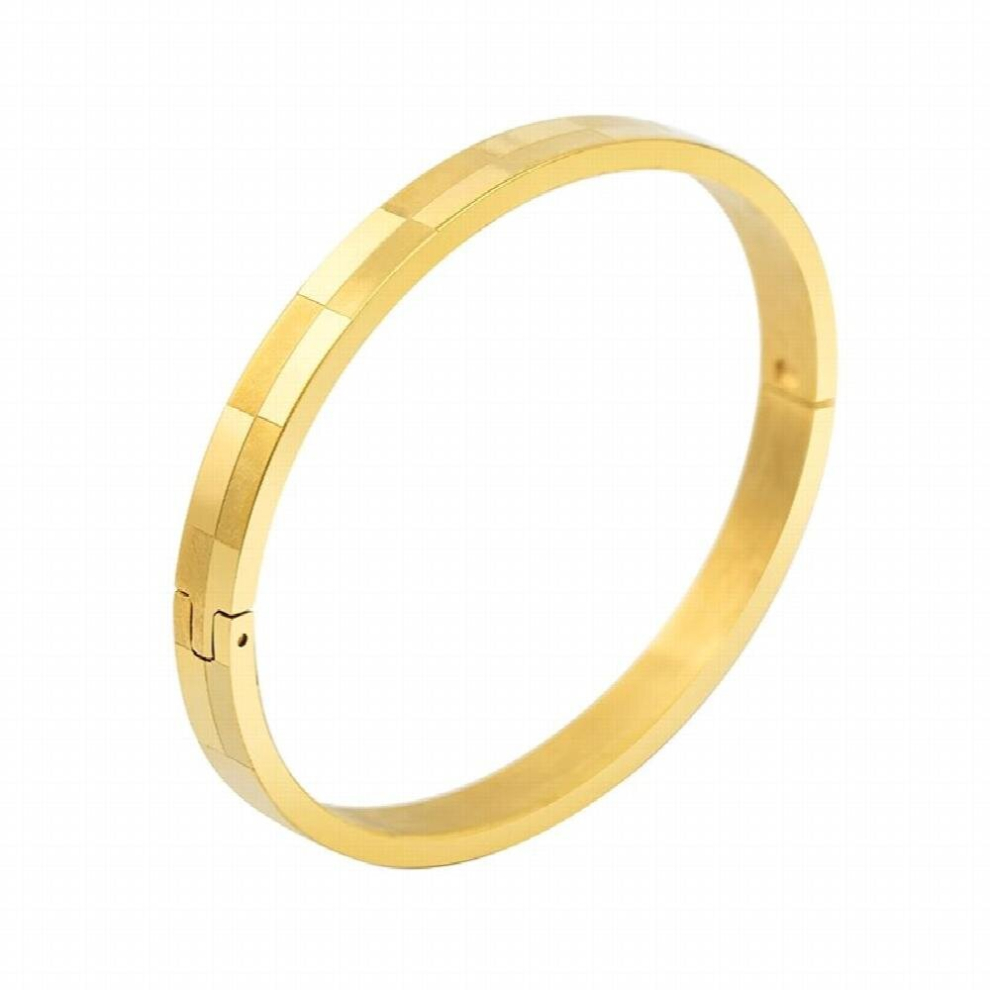 Classic Temperament Women Bangles Stainless Steel Plating 18K Checkerboard Grid Bracelets For Anniversary Gift-image-OPC-PCSMFFH-NEW
