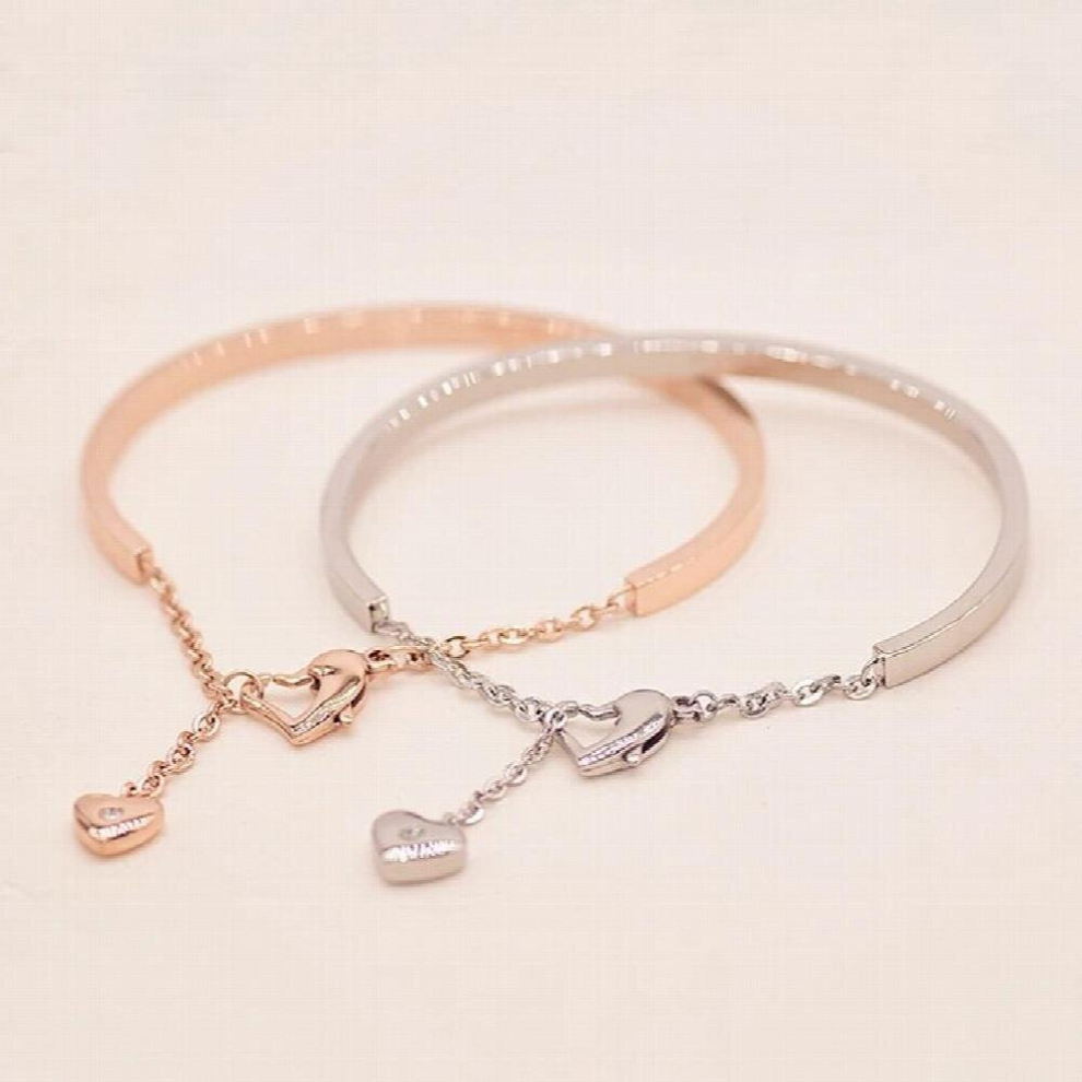 Top Jewelry Rose Colors Heart Pendant Bangle Cuff Bracelet 316L Stainless Steel Woman Not Fade-image-OPC-PCSMFNP-NEW