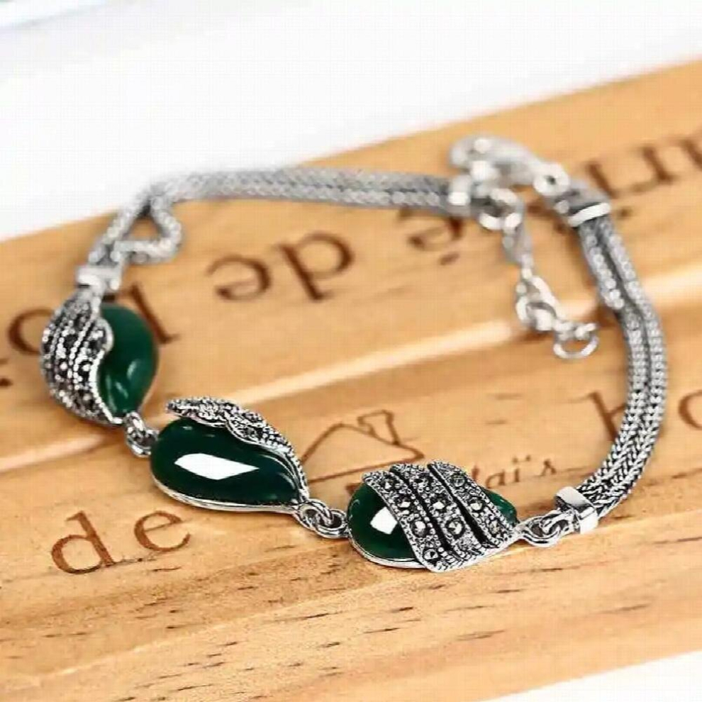 Royal 100% 925 Sterling Silver Bracelets Retro Natural Chalcedony Gemstone Vintage Silver Bracelet Jewelry For Women-image-OPC-PCSMC57-NEW