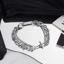 Silver Plated Charms Bracelet Stainless Steel Material Star Charm Double Links Chains Bracelet Jewelry Men
