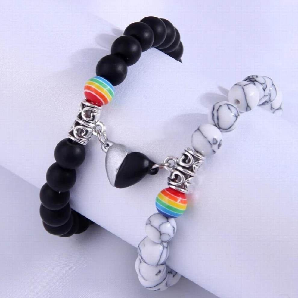 Resin Beads Bracelets For Women Men Boho Jewelry Magnetic Heart Charm Bracelet Femme Male Couple Lover Bracelets-image-OPC-PCSMHBM-NEW