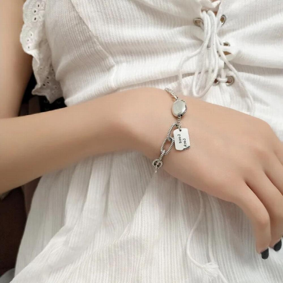 Vintage Square Letter Luck Thai Silver Bracelets Lock Chian Bracelet For Women-image-OPC-PCSMHQT-NEW