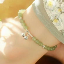 Summer Fresh Small Green Bead Anklets With Bell Beach Ankle Bracelet Jewelry Accessories