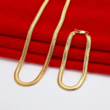 Does not fade 925 sterling silver plated 18K Fine 6MM snake bone Necklaces bracelets for Men Women Jewelry set