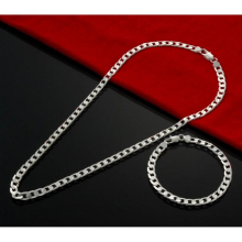 Classic 925 Sterling Silver 6MM geometry Chain Bracelets necklaces for women man party wedding engagement jewelry sets
