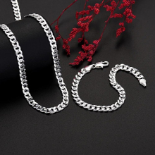 925 Sterling silver Creative 7MM Chain bracelets neckalces jewelry set for man women Party wedding