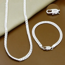 S925 Sterling Silver 2 Piece 5MM Full Sideways Chain Necklace Bracelet For Women Men Jewelry Sets Wedding Gift