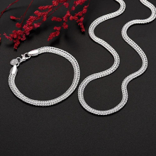 925 Sterling silver 6MM geometry chain bracelets neckalces jewelry sets for women man Party wedding