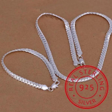 925 Sterling Silver Necklace Bracelet Jewelry Set Bridal Party Sets Mens 6MM Sideway Silver Necklace