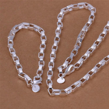 925 sterling Silver 5MM long box Chain Bracelets necklace Jewelry set for men Party wedding accessories