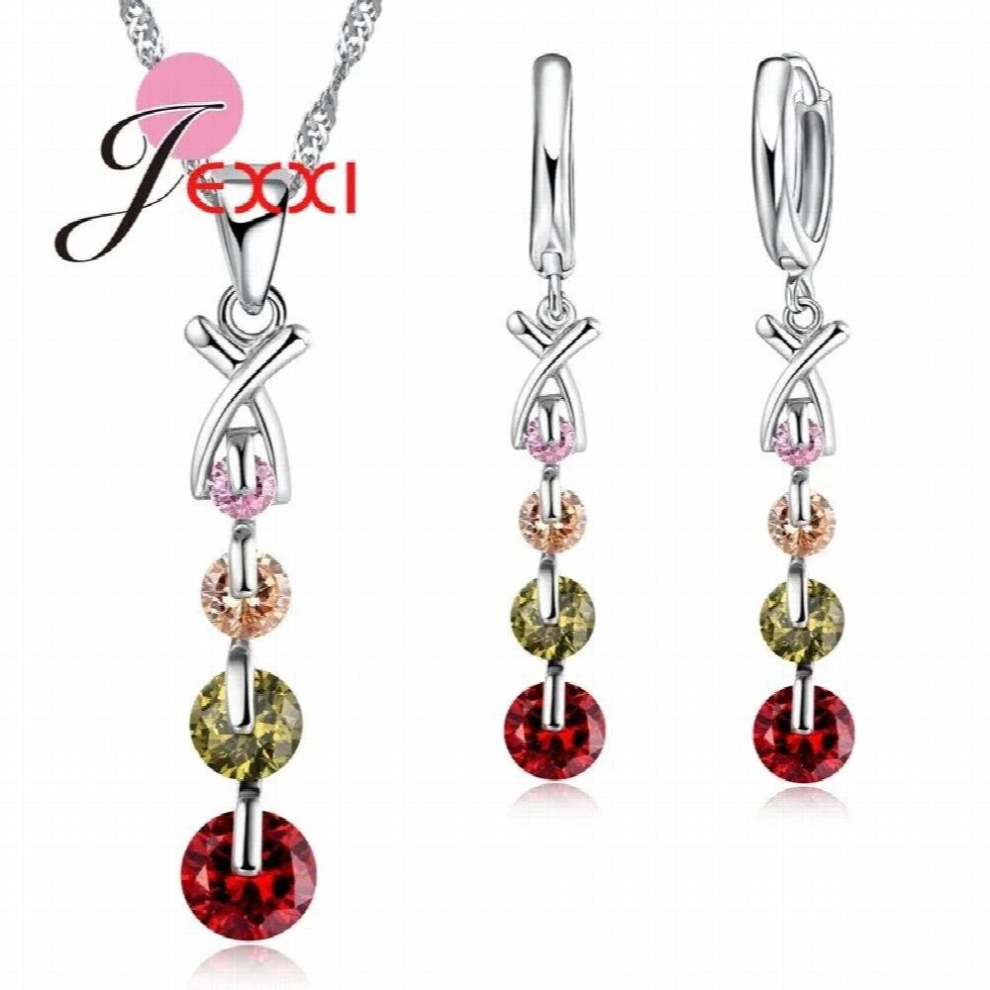 Bridal Wedding Jewelry Set 925 Sterling Silver Austria Crystal Pendant Necklaces Earring Jewellery Sets