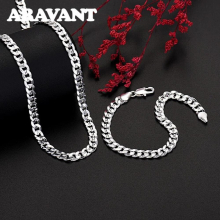 925 Silver 7mm Sideways Necklace Bracelet Sets For Women Men Jewelry