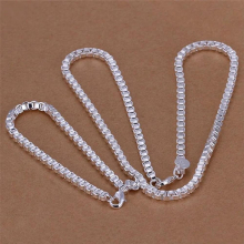 Hot Street all-match 925 Sterling Silver 4MM box Bracelet necklace Jewelry set for men women Party wedding
