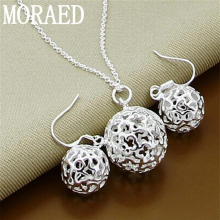 925 Silver Jewelry Ball Round Necklace Earrings Set For Women Men Classic Jewelry Gift