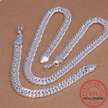 Silver 925 Jewelry Sets for Men 10mm Link Chain Necklace Bracelet Collier Pulseira 2PCS Mans Jewelry Set Accessories Bijoux