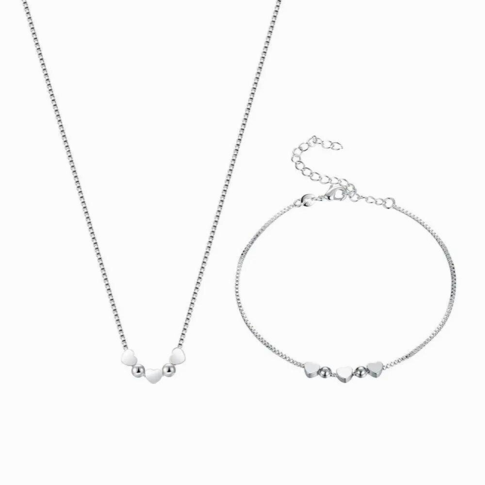 925 Silver Jewelry Set Silver Love Necklace Bracelet Set For Woman Charm Jewelry Gift Multicoloured