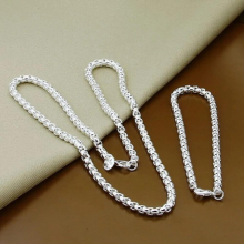 925 Sterling Silver Jewelry Sets Classic Chain Necklace Bracelet Two piece Set for Woman Man