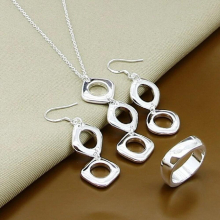 Jewelry Sets 925 Sterling Silver Square Necklace Earrings Rings Set For Women Men